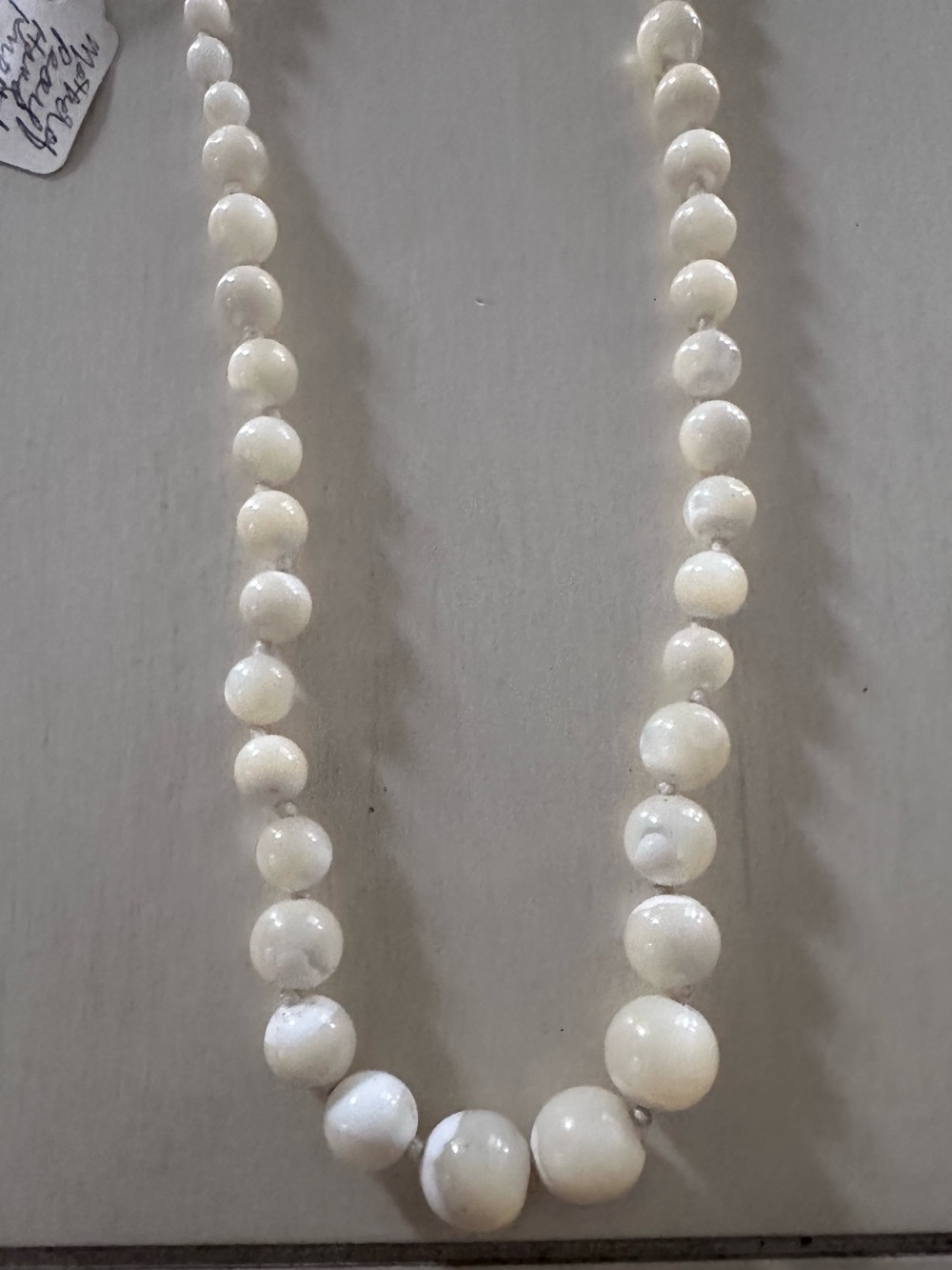 Vintage Hand Knotted Mother of Pearl Beaded Necklace Ornate Clasp